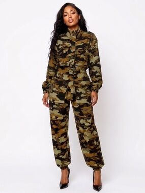 Norma Kamali Camouflage Print Jumpsuit